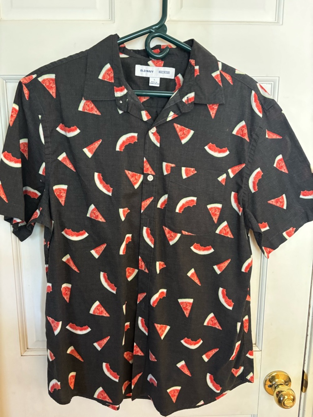 Old Navy Black Short-Sleeve Button-Up Shirt with Watermelon Print